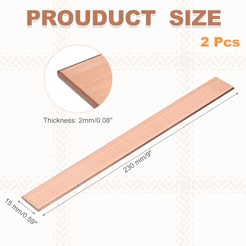 QUARKZMAN 2 Stück Kupfer Flachstange 0.08 x 0.6 x 9 C110 Massiv Kupfer Bus Bar Stock Platte Massiv Metall Bleche Für DIY Basteln Reparaturen Elektrik (2mm x 15mm x 230mm)