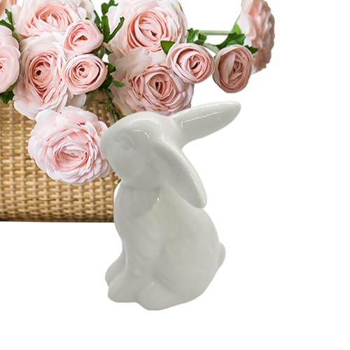 Fierudeng Estatua de conejo de cerámica – Estatua decorativa de conejo de porcelana – Conejos de cerámica blanca diseñados para Pascua, con formas animadas y lindas y detalles exquisitos