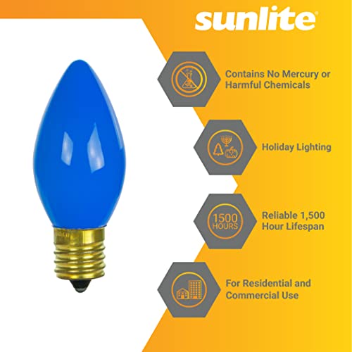 Sunlite 01290-Su Incandescent C9 Colored Bulbs, Holiday Decorative Bulb 7 Watts, E17 Intermediate Base, Christmas-Lights Nightlight, Title 20 Approved, Blue, 25 Count, #TOP2
