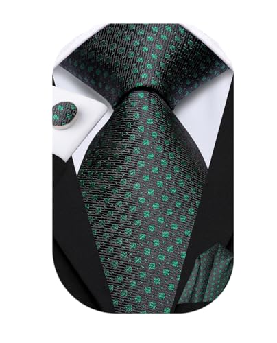 Dubulle Forest Green Black Ties Checks for Men Paisley Floral Striped Mens Necktie and Handkerchief Cufflinks Wedding