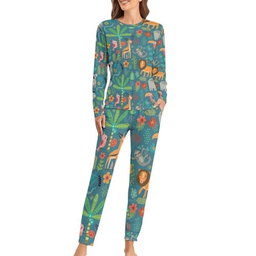 Pyjama femme animaux contre le froid nocturne ensemble manches longues pantalon