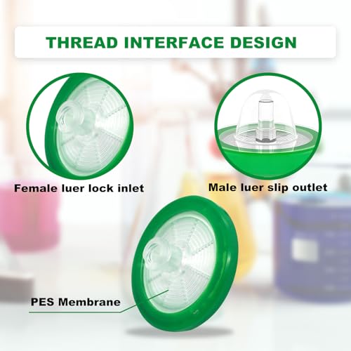 Image of 400Pcs Syringe Lab Filter, Sterile PES Hydrophilic Filters, 0.45um Pore Size, 33mm Membrane Diameter for Scientific Laboratory, Individually Packed