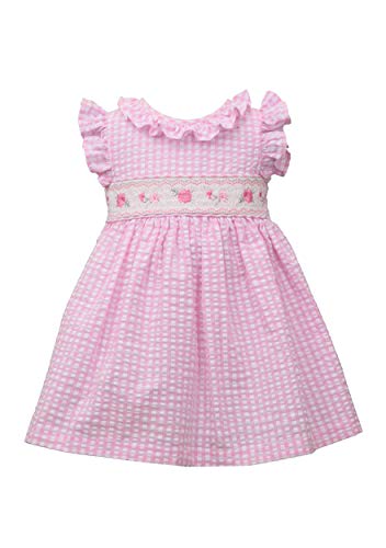 Bonnie Jean Pink Gingham Flutter Sleeveless Seersucker Smocked Girls Dress 3-6 Months