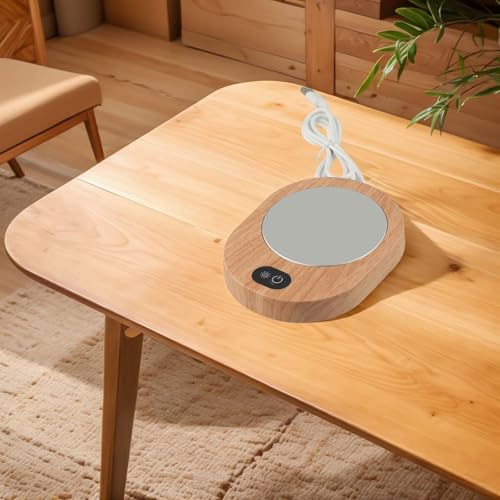 Zilimontt Calentador de tazas eléctrico portátil USB con control de termostato, calentador constante de taza de café de 55 a 65 °C, alimentado por USB para uso doméstico y oficina, grano de madera