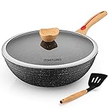 Chinese Wok Die-casting Nonstick Wok Scratch Resistant With Lid and Spatula, PFOA-Free,Dishwasher Safe & Induction Bottom 12.5 Inch,6L