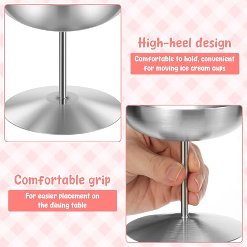 Pack of 2 Ice Cream Cups, Stainless Steel Dessert Bowl with Base, 150 ml Diameter 10 cm, Round Ice Cream Bowls, Reusable Dessert Cups for Fruit, Salad, Yoghurt and Ice Cream, for Home, Hotel — view 5