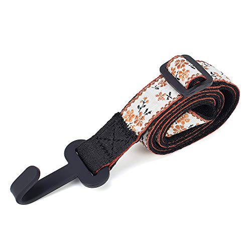 Image of CLOUDMUSIC Ukulele Strap Clip On No Drill J Hook For Soprano Concert Tenor Baritone With Hawaiian Colorful Floral Pattern (Orange Flowers In Breige)
