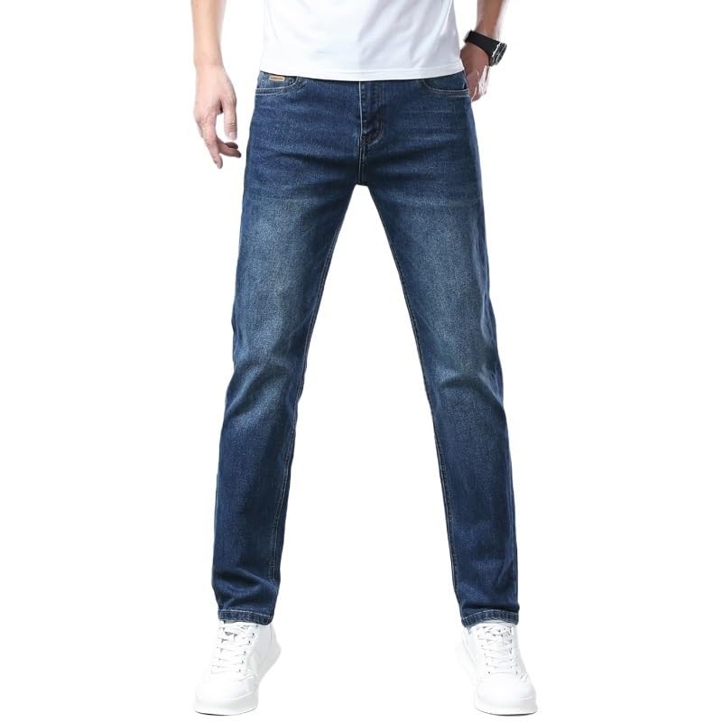 Men's Solid Straight Leg Jeans Casual Stretch Work Denim Long
