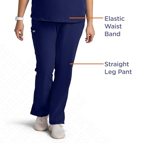 Image of AVE. Varick Women's Scrub Pants, Elastic Waistband, 4-Way Stretch Fabric, Wrinkle- and Fade-Resistant, Machine Washable Scrubs, For Nurses & Medical Professionals, (L Petite, Navy)