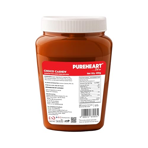 Image of PUREHEART Choco Cashew Spread 350g with Free Stationery Kit | Creamy Chocolate Cashew Spread | Healthy Breakfast Spread for Kids | Protein Rich Energy Spread for Bread Sandwich & Tiffin