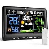 LIORQUE Wetterstation Funk mit 1 Außensensor Innen und Außen Funkwetterstation Digital Thermometer Hygrometer mit Wettervorhersage DCF-Funkuhr Weather Station für Zuhause Büro Hausgarten