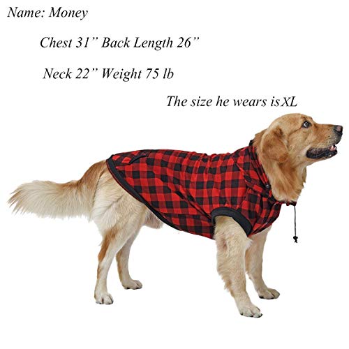 Pawz Road Dog Coat Plaid Dog Sweater British Style Dog Vest Windproof Dog Jacket Dog Winter Clothes For Small Medium Large Dogs Red Large #TOP1