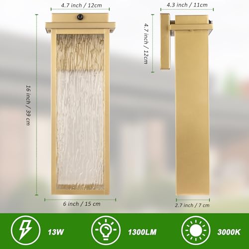 Image of VenzBlomia 16 inch Dusk to Dawn LED Gold Outdoor Light Fixtures Wall Mount 2 PK