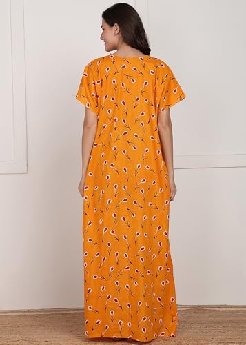 Image of Women Cotton Nighty Combo Pack of 2, Printed Maxi Nighty Gown, Short Sleeve Cotton Nightdress, Soft Breathable Ankle Length Sleepwear Nightwear for Ladies, Free Size