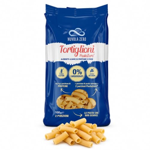 Nuvola Zero Tortiglioni Pasta Sin Gluten, Pasta Proteica y Pasta Keto con 0 Carbohidratos y 0 Azúcares, Rica en Fibra y Proteínas, Sin Lactosa, para Dieta Keto y Deportistas, 1 paquet de 100 g