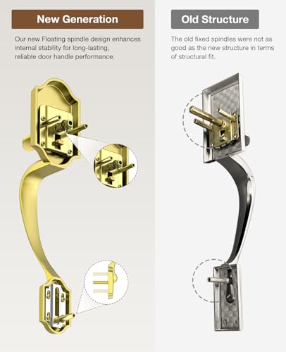 Image of Brightify Gold Front Door Handle No Lock, Classic Exterior Door Handle, Entry Door Handle Reversible for Left & Right Hand Doors