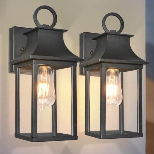 ALVIME-Outdoor-Wall-Lights-Fixture-WaterproofAll-Weather-Wall-Sconce-Exterior-Wall-Lanterns-Porch-Outside-Lights-for-Entryway-House-Front-Door-Patio-Garage-Textured-BlackToughened-Clear-Glass ALVIME Outdoor Wall Lights Fixture WaterproofAll Weather Wall Sconce Exterior Wall Lanterns Porch Outside Lights for Entryway House Front Door Patio Garage Textured BlackToughened Clear Glass