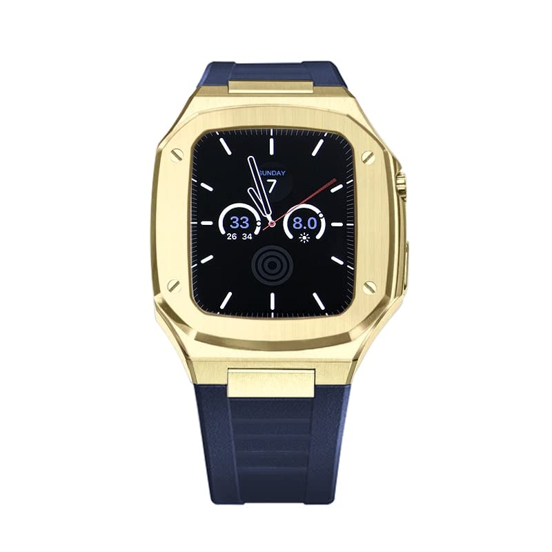 Cadre en métal Apple Watch kit de modification robuste en acier inoxydable et caoutchouc bleu