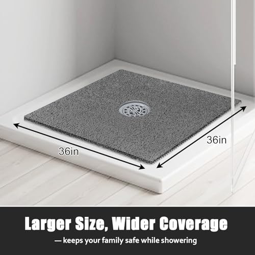 Image of Large Shower Mat Non Slip, 36x36 Inch Shower Floor Mat with Drain Hole in Middle, Super Soft and Comfortable PVC Loofah Massage Bath Mat for Shower, Anti Slip Shower Stall Mat, Quick Drying