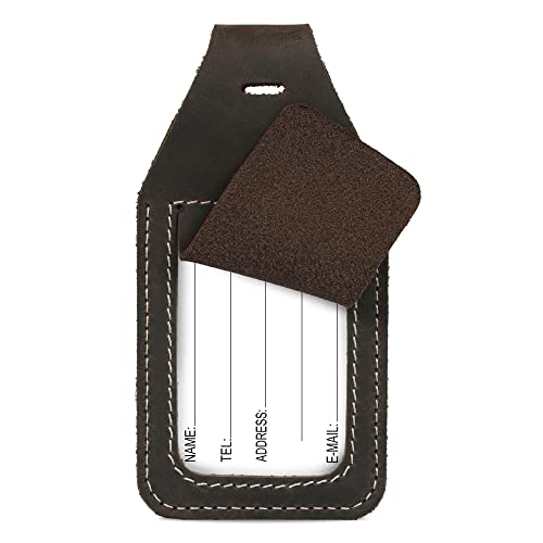 Londo Leder Luggage Tag with AirTag Holder - Leather ID Tag for Travel - Compatible with Apple AirTag, Chestnut