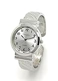 Varsales Ladies Round Small Studs Elegant Metal Large Bangle Cuff Fashion Watch Easy Reader Dial (Silver)