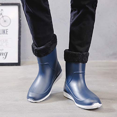 Image of ANUFER Men's Mid-Calf Snow Rain Boots Outdoor Waterproof Gardening Farm Boots with Removable Fluff Lining