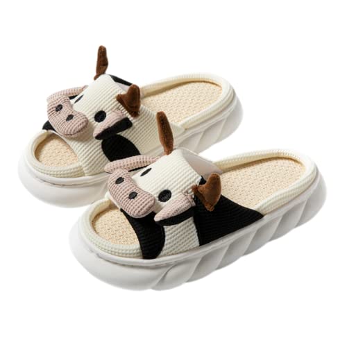 Lovely Rabbit Slippers Cow Linen Slippers, Animal slippers Summer Cotton Linen Couple Home Shoes Indoor Outdoor