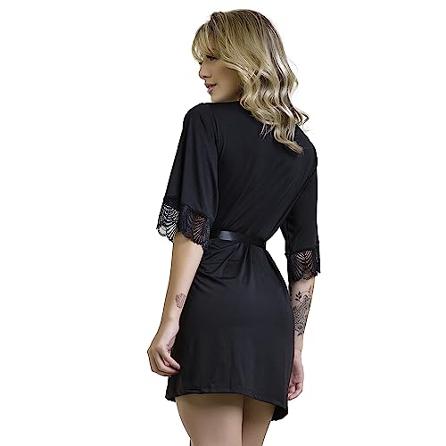 Robe Hoby Microfibra Renda Luxo Sensual Conforto Hobby Cores Tamanho:G;Cor:Preto;Gênero:Feminino