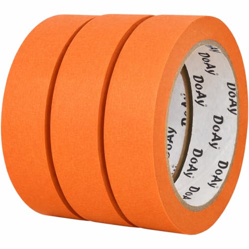 DOAY 3 Pack Orange Painters Tape - Masking Tape 1 Inch Wide - Multi-Surface Smart Adhesion Indoor & Outdoor - 270FT Total - Paint Tape for DIY Labeling Art Car General Purpose (#3910)