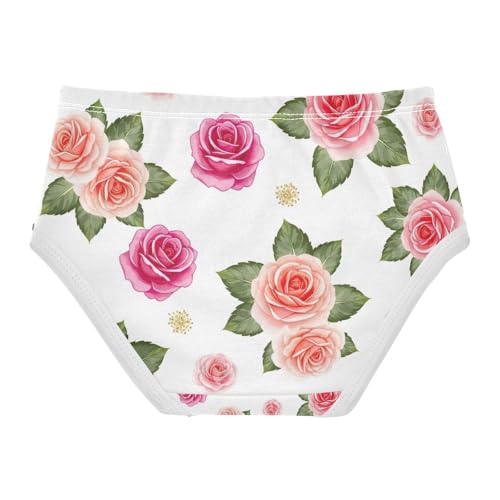Peach Roses Green Leaves White Toddler Underwear Girls, Cotton Underwear Girls, 2T–8 Years2
