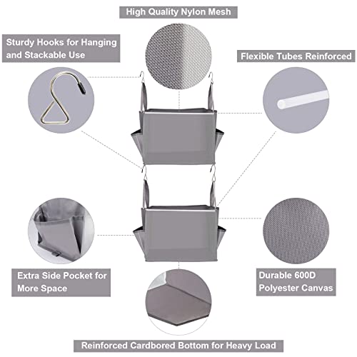 Exsun Hanging Closet Organizer,Hanging Closet Basket With Sturdy Hooks And Extra Side Pocket, Foldable Hanging Storage Use For Wardrobe, Bedroom, Bathroom, Camping & Rv, Gray, 33.2"X10"X14", 2-Packs #TOP7