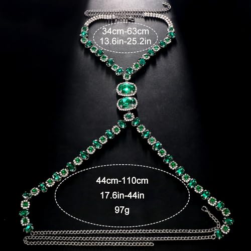 STONEFANS Rhinestone Green Body Chain Harness Men Crystal Waist Chain Belt Sexy Men Chest Chains Festival Rave Body Jewelry Adjustable (Green)4