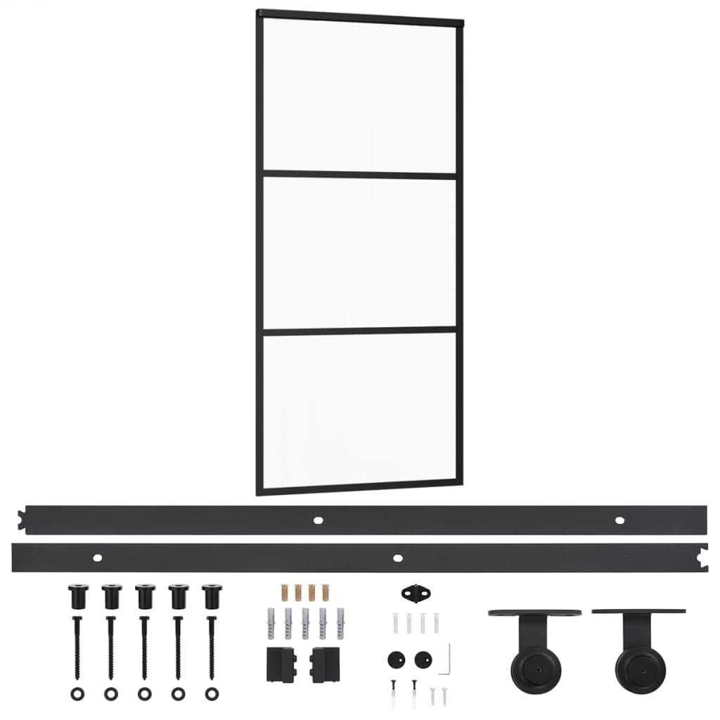 vidaXL Puerta Corredera con Herrajes Entrada Corrediza Deslizante Hogar Cuarto de Baño Salón Sala de Estar Habitación ESG Vidrio y Aluminio 90x205 cm