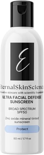 Eternal Skin Science Ultra Facial Defense Sunscreen SPF 50+ | 100% Mineral Zinc Oxide Tinted Sunscreen for Face | Broad Sp...