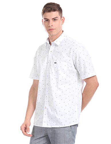 Image of Arrow Men's Regular Fit Sports White Printed Shirt
