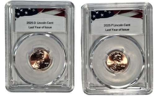 2025 P & D Lincoln Shield Cent, 2 Coin Set, Last Year of Issue, Uncirculated in Acrylic Slab
