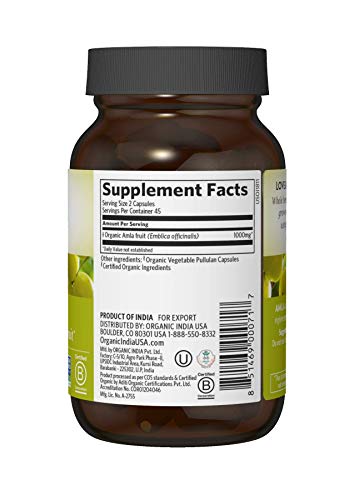 Organic India Amalaki Herbal Vitamin Supplement - Immune Support, Vitamin C, Vegan, Gluten-Free, Kosher, Ayurvedic, Antioxidant, Usda Certified Organic, Non-Gmo - 90 Capsules #TOP1