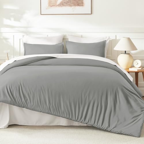Image of Litanika Comforters Medium Gray Queen Size, 3 Pieces Lightweight Solid Bedding Set & Collections, All Season Fluffy Bed Set (90x90In Comforter & 2 Pillowcases)