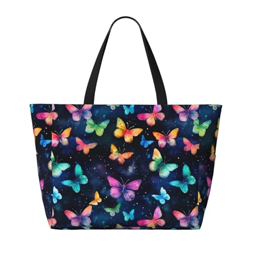 Flower Butterfly Large Capacity Travel Bag Lightweight Shopping Handbag Beach Tote Bags Casual Work Bag For Women2