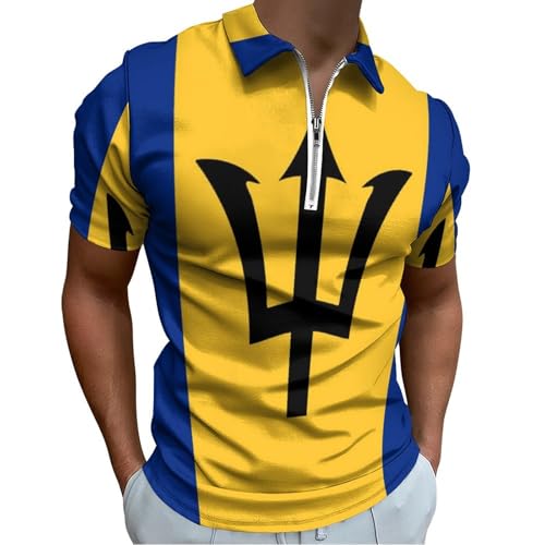 Barbados Flag Men's Polo Shirt Short Sleeve Golf Top XL
