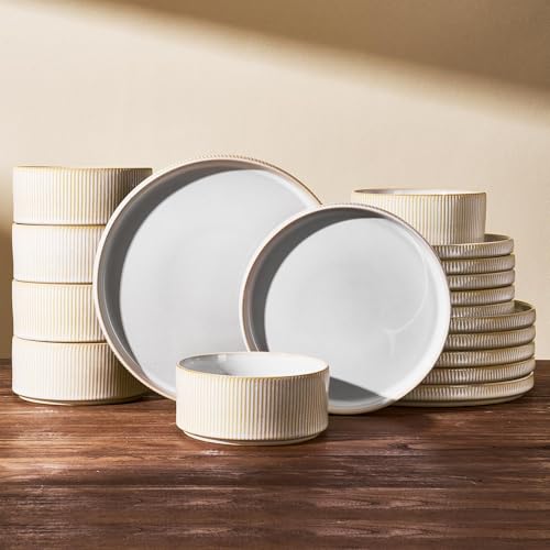 Richmount Star Set d'assiettes 18 pièces, Set de vaisselle 6 personnes, Set de vaisselle en faïence, Service de table anti-rayures, Micro-ondes &...