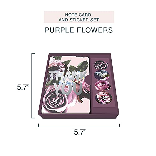 Image of Studio Oh! Note Card and Sticker Set Available in 6 Designs, Thank You, Floral Expressions Purple Flowers, Box of 12
