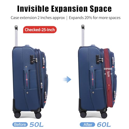 Image of ROPLUS Softside Expandable Luggage with 4 Spinner Wheels, Durable Checked-Luggage Suitcase (Blue, 25-Inch)