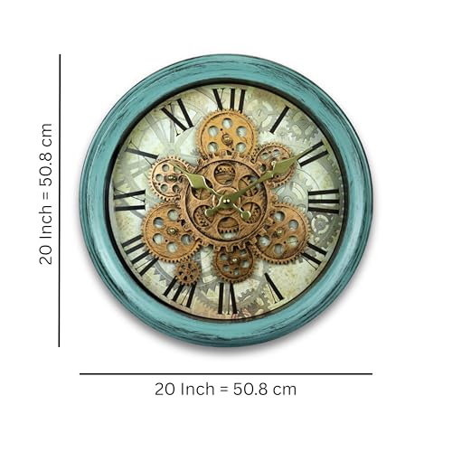 Image of STAR WORK Vintage Gear Wall Clock Industrial Rustic Farmhouse Classic Style Mechanical Charm Perfect for Living Room Bedroom Office or Entryway Decor (Blue -14 INCH)