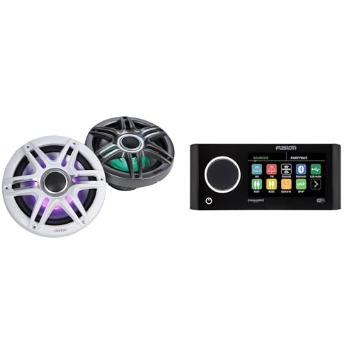 Fusion MS-RA770 Apollo Source Unit w/Clarion CMSP-771RGB-SWG Premium 7.7-inch Coaxial Marine Speakers with Built-in RGB Illumination (Includes White & Gray Sport Grilles)