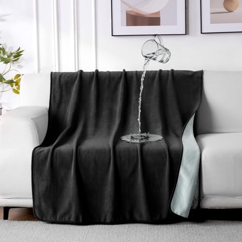 QiyI Waterproof Blanket for Bed Couch Sofa Small Washable Reversible & Reusable Pet Dog Cat Throw Blanket Leakproof Stain Resistant Sofa Cover 40x60 Black/Light Grey
