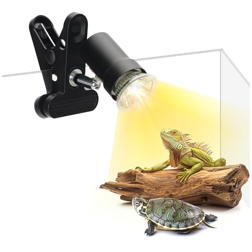 Novique Reptile Heat Lamp with 360 Rotatable Clamp Basking Spot Light with 50W UVA UVB Heat Bulb Simulated Sunlight Heating Lamp for Turtles Lizards Snakes Amphibian Terrariums Tanks