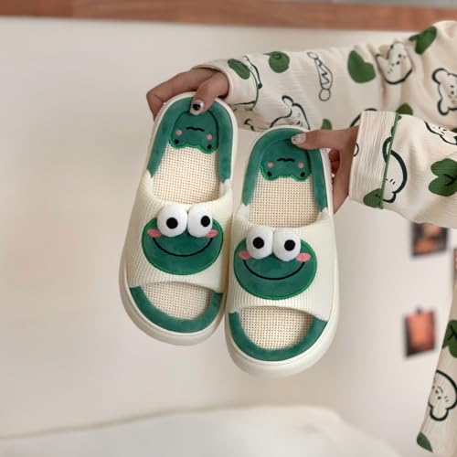 Image of XIXITIAO Cow Slippers for Women /Men Indoor, Cute Cartoon Animal House Shoes, Comfortable Cotton Linen Bedroom Kawaii Cloud Slides
