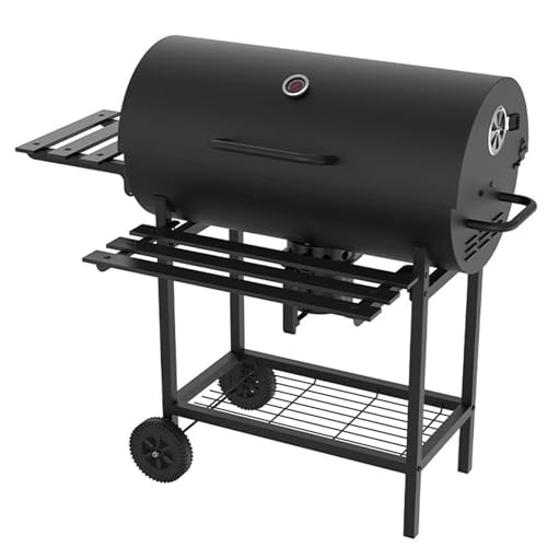 Con Termometro Grandi Barbacoa Carbon, Parrilla Barbacoa con Tavolo Laterale Pieghevole e Ripiano Anteriore. Barril Asador de Carne per Cortile Picnic e Feste All'Aperto