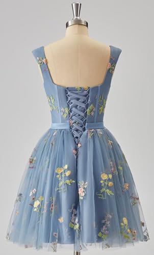 Wchecalino Women's Short Homecoming Dresses 2025 Flower Embroidery Tulle Prom Dress Formal Party Gown2